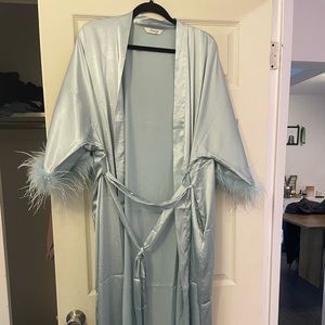O/S Silk Robe from Amazon with feather cuffs